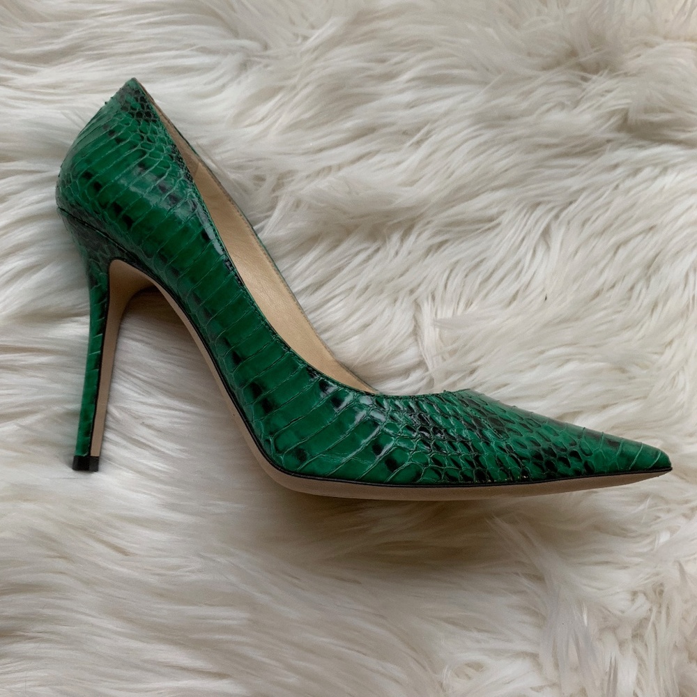 Jimmy Choo Green Croc-Embossed Heels